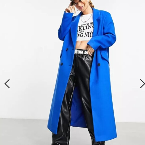 ASOS DESIGN smart dad coat in cobalt 2 XS NEW oversized - Picture 7 of 15